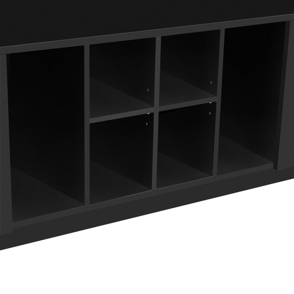 English Elm U-Can 5-in-1 Entryway Bench Hall Tree with 7 Hooks, 2 Drawers & Adjustable Shelves for Organized Homes Black N724P235232B