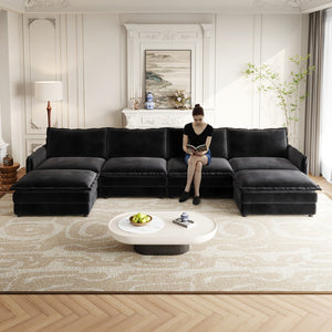 English Elm Corduroy 4-Seater Oversized U-Shaped Sectional Couch With Movable Footrests & Cozy Cushions W834S00433