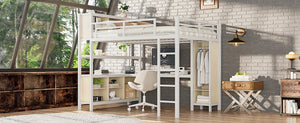 English Elm Metal Queen Loft Bed With L-Shaped Desk, Wardrobe & Storage Cubes - Perfect For Small Spaces! W1580S00183