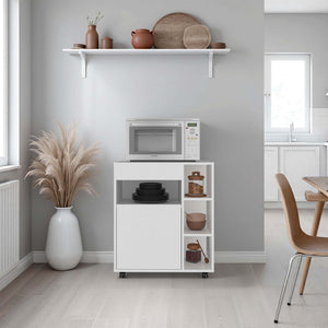 English Elm White Microwave Stand with Open Shelves and Cabinet for Kitchen or Apartment B062P483753