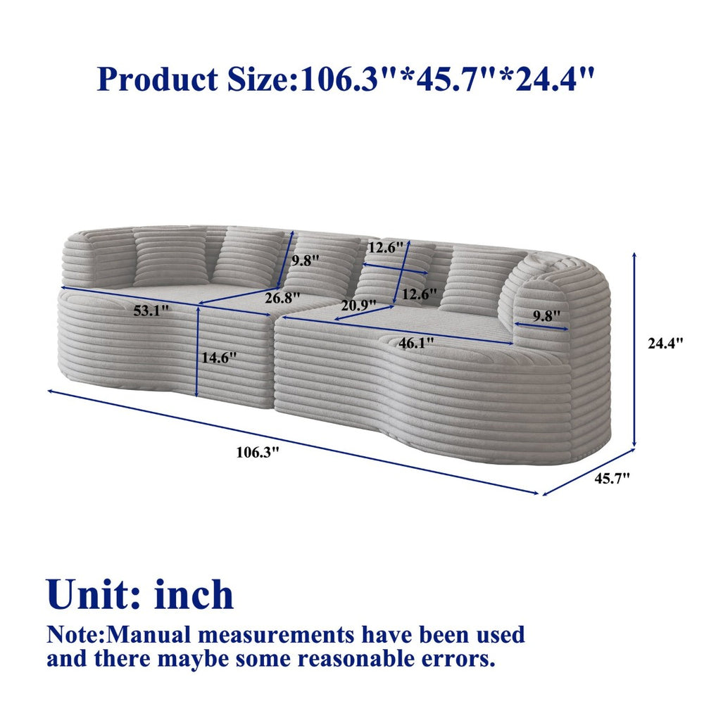 English Elm Curved Chenille Sectional Sofa Oversized Four Seat Cloud Foam Living Room Lounge W3505P355585