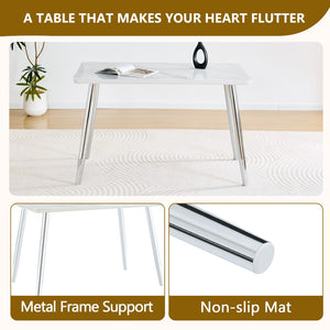 English Elm Table and Chair Set Marble Glass Top Silver Legs Four Seat Modern Dining W1151S04641