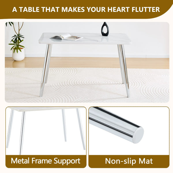 English Elm Table and Chair Set Marble Glass Top Silver Legs Four Seat Modern Dining W1151S04641