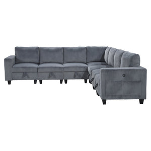 English Elm 7-Piece Modular Sectional with Hidden Storage, Side Pockets and USB Charging in Corduroy Upholstery Dark Gray 26 L x 29 W x 15.75 H B011S01080