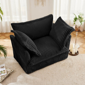 English Elm Slip-covered deep seat armchair with high-back cushions, plush corduroy fabric, removable slipcover comfort and durable frame (100 lbs capacity) Black W3041P272943