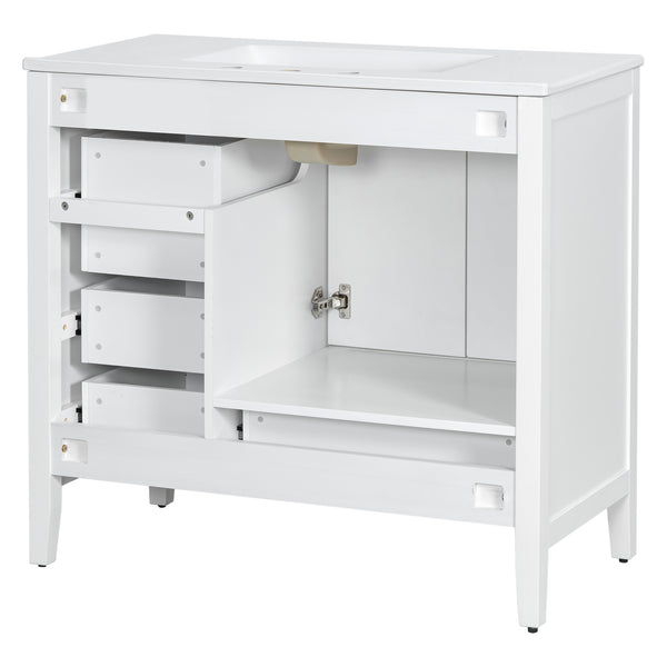English Elm Christopher Knight Home® - 36" Vintage-inspired Bathroom Vanity with Ceramic Sink, Solid Wood Frame, Soft-Close Drawers, Spacious Storage White N759P293646K