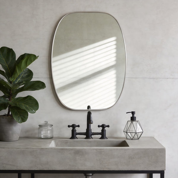 English Elm 30x40 Oval Wall Mirror Slim Metal Frame Distortion Free Glass Bathroom Entryway Accent Silver W2203P476483