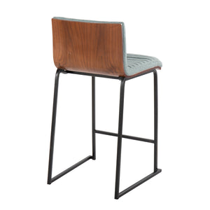 English Elm Mason Mara 26" Stylish Counter Stools Set Of 2 In Black Metal, Walnut Wood & Green Fabric Upholstery B202P222073