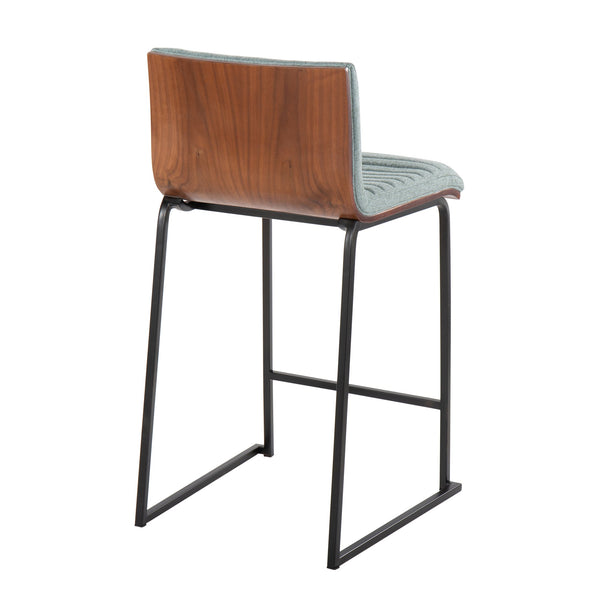English Elm Mason Mara 26" Stylish Counter Stools Set Of 2 In Black Metal, Walnut Wood & Green Fabric Upholstery B202P222073