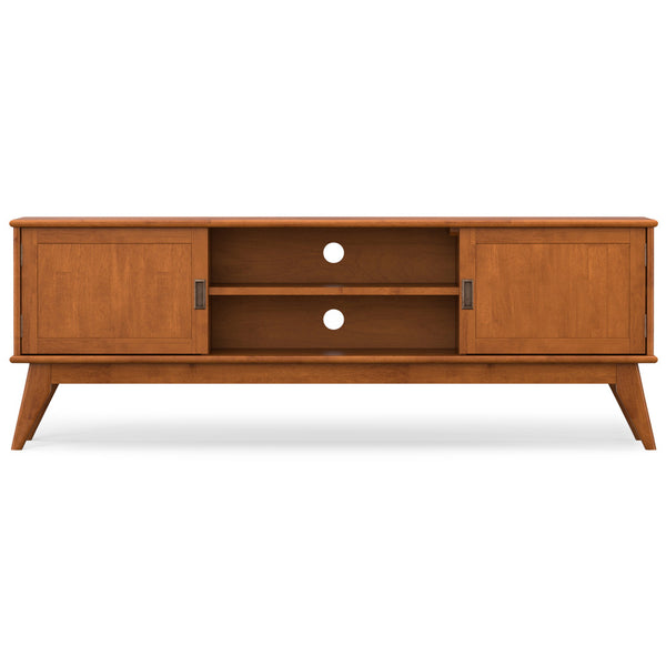 English Elm Draper Teak Mid Century 72" TV Stand for TVs up to 80" — Solid Rubberwood, Cable Management, Brass Hardware B136P203484