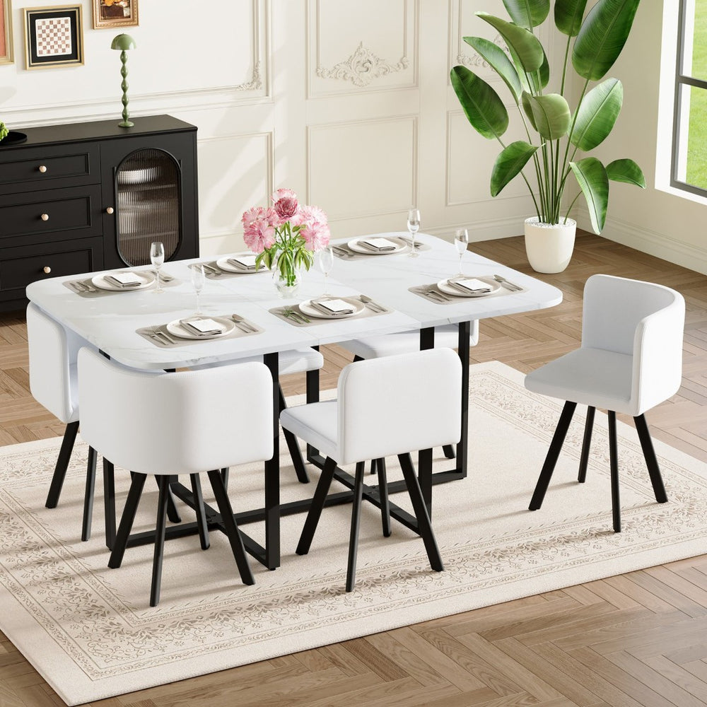 English Elm 7-piece Rectangular Dining Set Seats 6 with Faux Leather Chairs and Melamine Top White W3875S00116