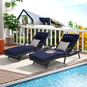 English Elm Outdoor Wicker Reclining Lounge Chair Set Of 2, Adjustable Cushions For Poolside Relaxation & Comfort W874P264731-GIGA