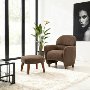 English Elm Modern Upholstered Accent Chair with Ottoman Set for Cozy Reading Nooks and Small Spaces Brown W2085P382559