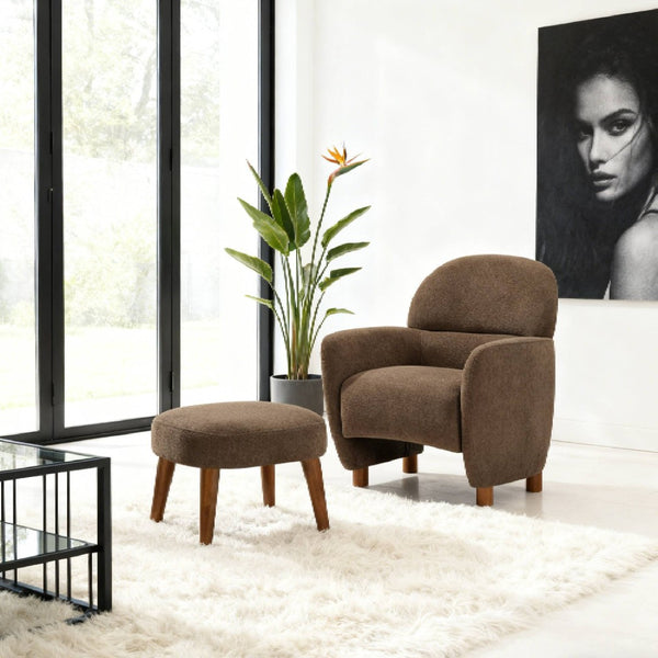 English Elm Modern Upholstered Accent Chair with Ottoman Set for Cozy Reading Nooks and Small Spaces Brown W2085P382559