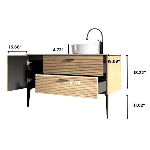 English Elm Grace Floating Walnut Vanity with Solid Surface Sink and Soft Close Storage Drawers W1865S00205