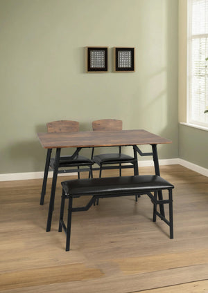 English Elm Modem Modern 4-Piece Dining Table Set with Upholstered Chairs & Bench, Space-Saving MDF Metal Design Black Brown W515P247208