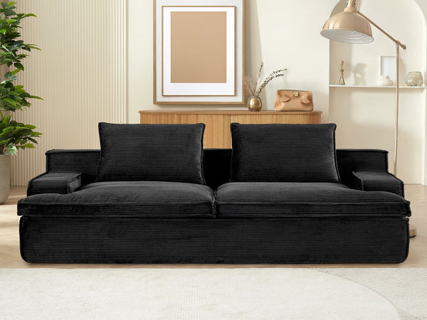 English Elm Nimbus Oversized Full Foam 4-Seater Sofa — 90" Wide Corduroy Comfort, No Assembly, Wide Arms, Ergonomic Black B2735P271455