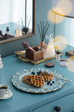 English Elm 6 Plastic Charger Plates Set 14" - Premium Medium-Weight Dinner Chargers for Stylish Table Settings Blue+Gold W2078P234122