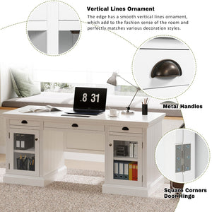 English Elm 67" White Executive Desk with Cabinet Storage Drawers and Usb Ports for Home Office N751S415499K