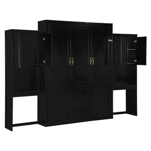 English Elm Queen Wall Bed with Integrated Desk Vanity and Cabinet Storage for Studio Rooms Espresso N820S10057P-1