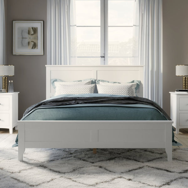 English Elm Modern Pine Wood Full Platform Bed Slatted Headboard Minimalist Bedroom Frame White N701P407155K