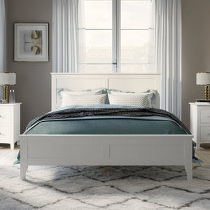 English Elm Modern Pine Wood Queen Platform Bed Slatted Headboard Tapered Legs Bedroom Frame White BS701P414285K