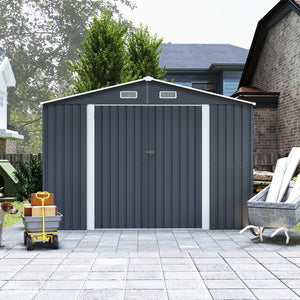 English Elm Campcraft Metal Storage Shed 10x14 Ft with Lockable Doors Vented Sloped Roof Backyard W1598S00035