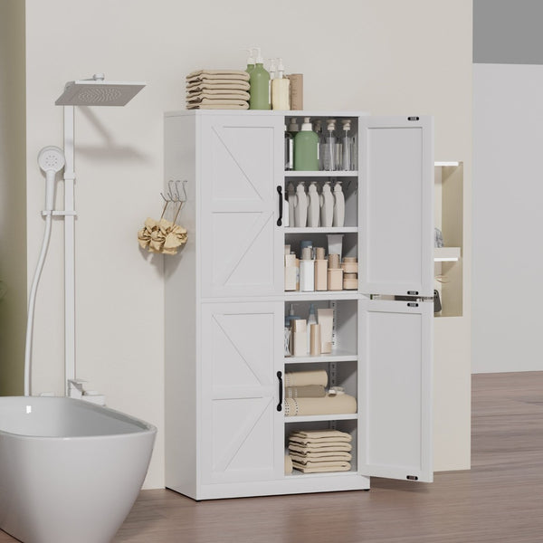 English Elm White Powder-coated Steel Pantry Cabinet with Adjustable Shelves for Kitchen or Bath T2398P413027