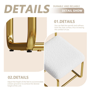 English Elm Set of two white teddy plush dining chairs with gold iron legs, ergonomic curved back, soft cozy luxe feel W1727P237751