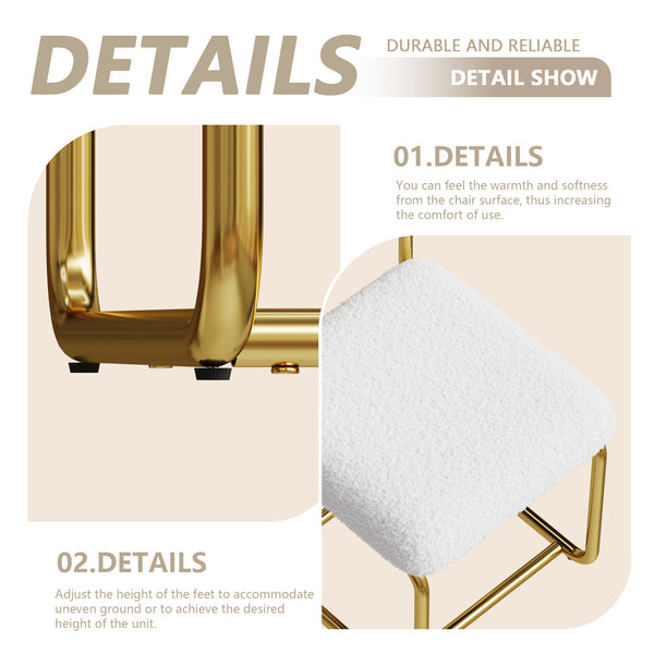 English Elm Set of two white teddy plush dining chairs with gold iron legs, ergonomic curved back, soft cozy luxe feel W1727P237751