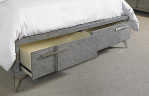 English Elm Gray Queen Storage Bed with Lighted Headboard, Book-Matched Veneer, 2 Drawers & Metal Accents B2699S00033