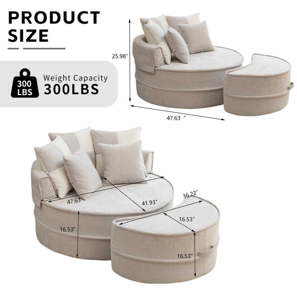 English Elm Oversized Chenille Barrel Lounge Chair with Ottoman and Five Throw Pillows W1170P283149