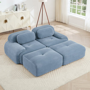 English Elm 2-seat Modular Corduroy Sofa Ergonomic Curved Design with Resilient Cushioning for Living Rooms Blue W714S01247