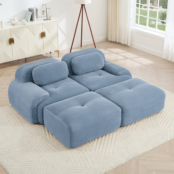 English Elm 2-seat Modular Corduroy Sofa Ergonomic Curved Design with Resilient Cushioning for Living Rooms Blue W714S01247