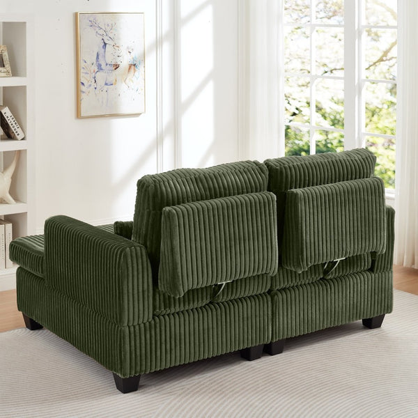 English Elm Fluffy Corduroy Convertible Loveseat Modular Lounge Chair for Bedroom or Apartment Green W3705S00013