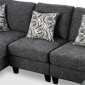 English Elm Gray Chenille 5pc Sectional Sofa Set with Chaise Ottoman & Patterned Pillows, Plush High-Density Comfort, Tapered Legs B2741S00063