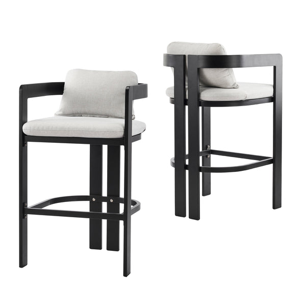 English Elm Christopher Knight Home® - Pula Weatherproof Aluminum Counter Stools Set of 2 — Black Frame, Grey Olefin Cushions, Ergonomic Bar Chairs N775P361567G
