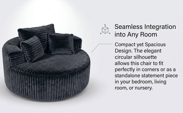 English Elm Round Oversized Corduroy Chaise Lounger Circular Deep Seat Sofa for Bedroom Living Room W5527P489261