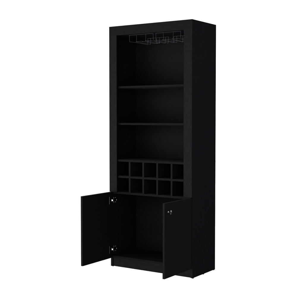 English Elm Clover Bar Cabinet with Wine Rack and Three Shelves, Tall Storage Cupboard with Doors for Entertaining Black 53.94 L x 33.86 W x 5.12 H B128P189932