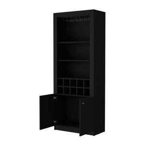 English Elm Clover Bar Cabinet with Wine Rack and Three Shelves, Tall Storage Cupboard with Doors for Entertaining Black 53.94 L x 33.86 W x 5.12 H B128P189932