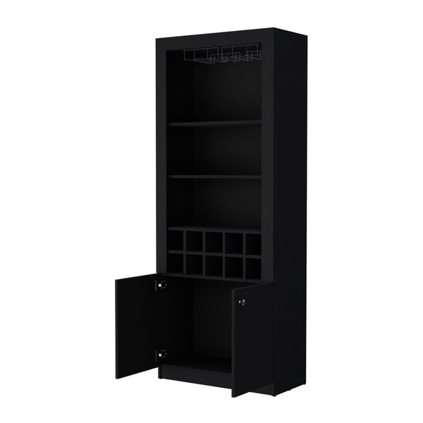 English Elm Clover Bar Cabinet with Wine Rack and Three Shelves, Tall Storage Cupboard with Doors for Entertaining Black 53.94 L x 33.86 W x 5.12 H B128P189932
