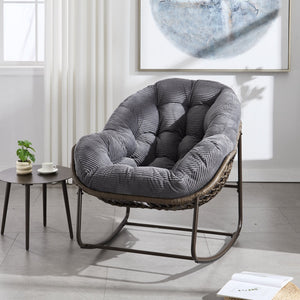 English Elm Outdoor Rattan Rocking Chair Oversized Hand-Woven Patio Egg Recliner with Plush Cushion Comfortably Rocking Grey W640P271518