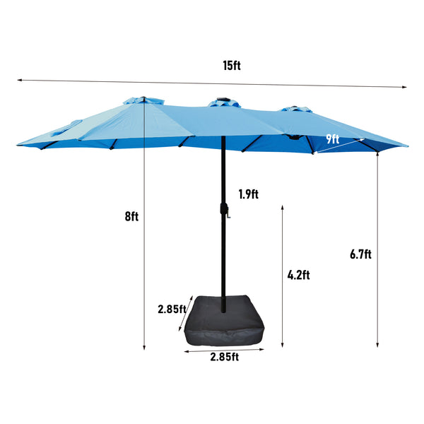 English Elm 15x9ft Double-Sided Rectangular Patio Umbrella with 48 LED Lights, Crank Lift, UV50+ Weatherproof Design Blue W419P145384