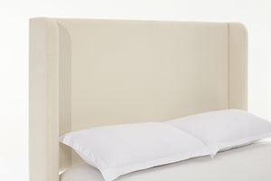 English Elm Harper Wingback King Bed Ivory Boucle Upholstery Walnut Legs Elegant Master Bedroom B191P458351