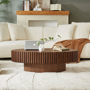 English Elm Modern Drum Coffee Table 47.6" Oval Ellipse Design with Sturdy Pedestal Base for Stylish Living Walnut W2582P251185