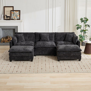 English Elm Cloud Modular Three Seat Sofa Chenille Upholstered with Double Layer Cushions for Living Room Black W1143S00052