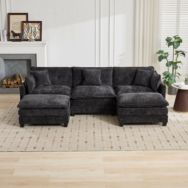English Elm Cloud Modular Three Seat Sofa Chenille Upholstered with Double Layer Cushions for Living Room Black W1143S00052