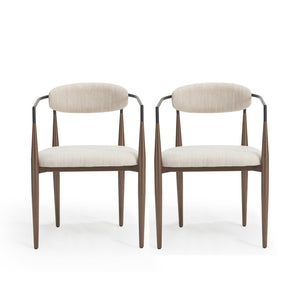 English Elm Dining Arm Chairs Set of 2 Gold Accent Iron Frame Upholstered Modern Minimalist Beige+Black N771P392272H