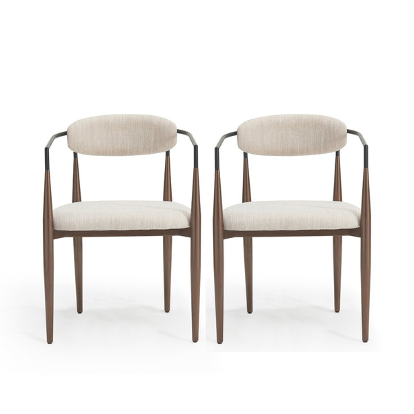 English Elm Dining Arm Chairs Set of 2 Gold Accent Iron Frame Upholstered Modern Minimalist Beige+Black N771P392272H