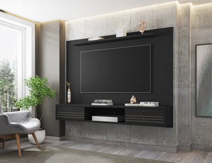 English Elm Liberty 71" TV Panel with Mounting Brackets, Flip-Down Doors, Cable Management & Display Shelf Black B365P398405